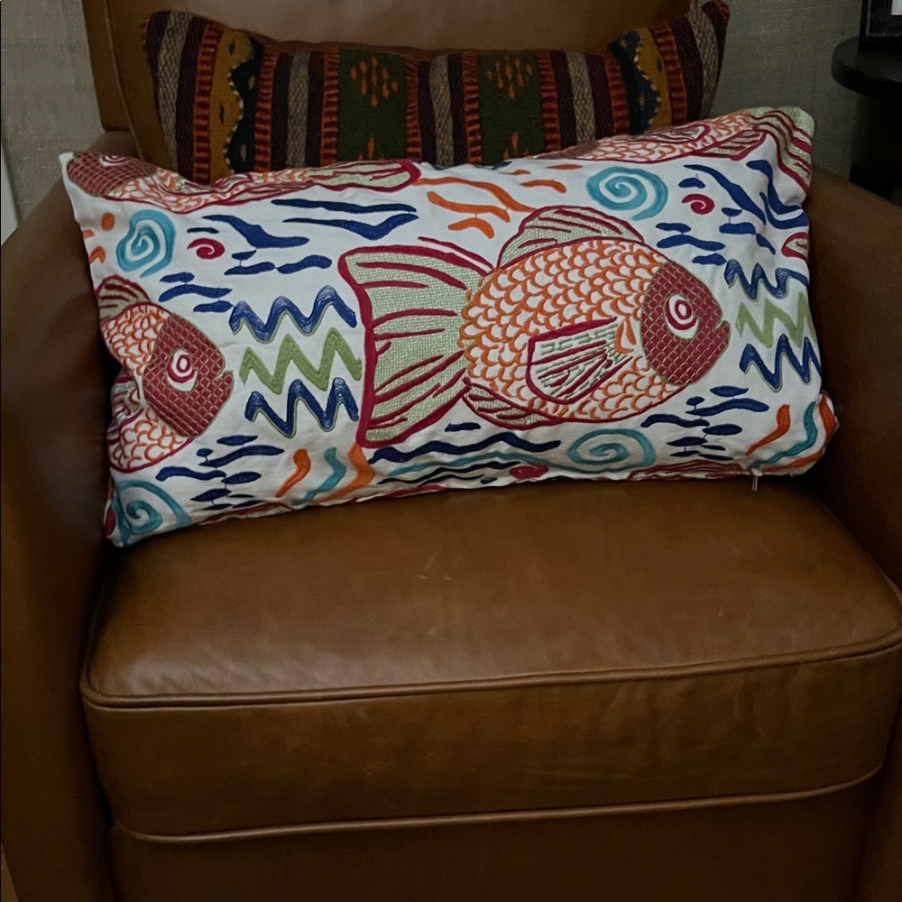 Colorful Fish Embroidered Pillow